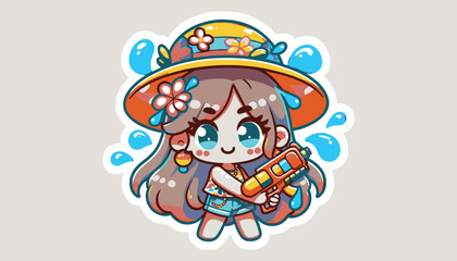 Sonhkran New Year, Cute Girl Play Water Gun