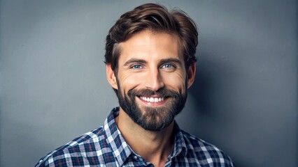 Fototapeta premium * This ruggedly handsome man flashes a bright smile, his gaze holding steady as he's framed against a