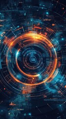 Obraz premium Futuristic abstract digital technology background with glowing circles and lines in vibrant blue and orange colors.