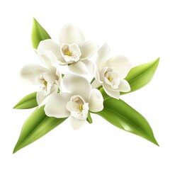 Obraz premium A digital illustration of white orchids with green leaves, showcasing elegance and beauty.
