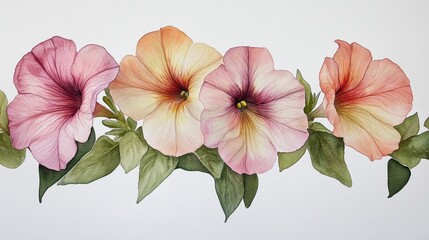 A watercolor illustration of vibrant flowers with green leaves.