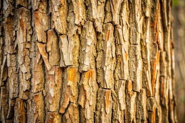 Rough and detailed texture of tree bark in close-up