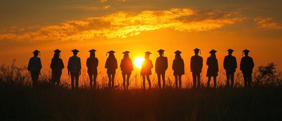 Silhouettes of Graduates Against a Sunset Sky