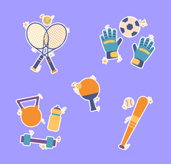 Cute sports sticker set collection vector illustration