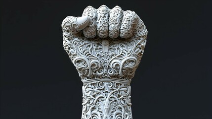 Ornate Rendered Fist Sculpture with Intricate Floral Patterns