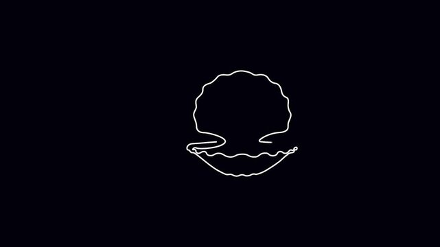 Pearl clam continuous line art animation. Animated one-line art open pearl clam motion graphics. Black background. 