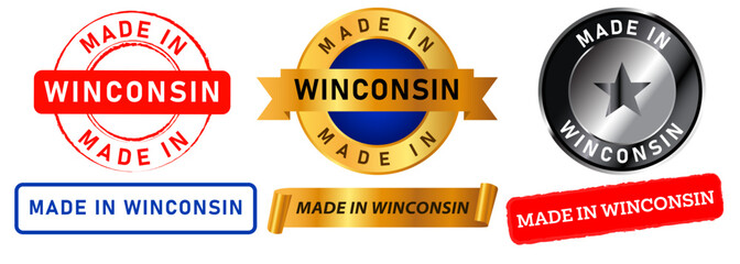Obraz premium Made in Wisconsin country USA state manufacturing stamp design sticker badge logo original product collection set