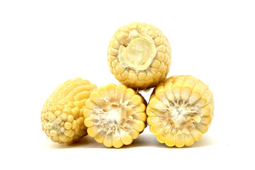 Fresh corn cobs on white background showcasing natural agricultural produce
