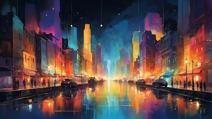 Naklejka premium Abstract color texture. Modern futuristic pattern, digital city concept. Futuristic city. Concept Art. 