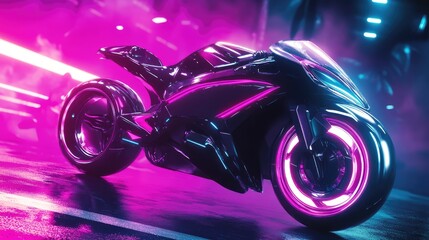 Neon Cyberpunk Futuristic Motorcycle