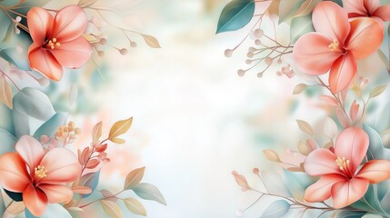 Obraz premium Floral Frame with Peach Blossoms and Greenery