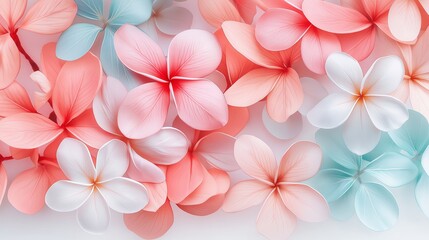 Fototapeta premium Pink White and Blue Plumeria Flowers Background