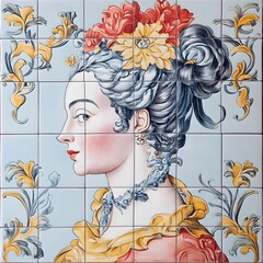 Elegant Baroque Inspired Portrait with Ornate Floral Headpiece