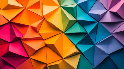 A colorful, folded paper-like design with triangles. This geometric background is perfect for your business and features a rainbow of colors.