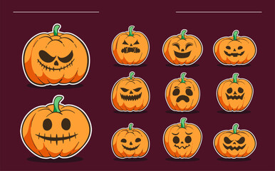 Collection of Scary Halloween Pumpkin Faces, in Hand drawn style.