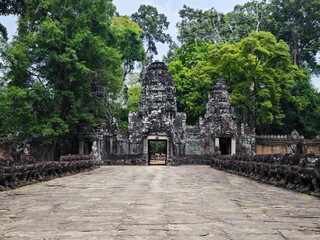 Ancient temple of Angkor empire lies deep in the jungle of Cambodia