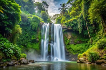 Obraz premium Scenic view of a majestic tropical waterfall in the forest