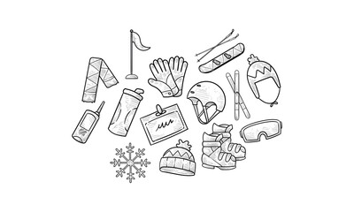 ski sports handdrawn collection