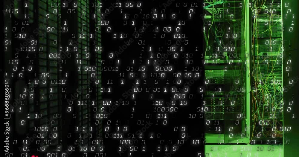Poster animation of data processing over server room