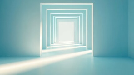 Abstract Blue Minimalist Corridor with Light