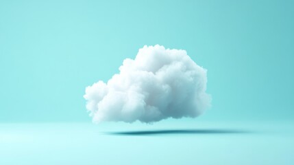 A fluffy white cloud gently hovers in mid-air against a tranquil solid turquoise background, evoking a sense of peace and softness for artistic inspiration
