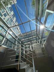 Modern staircase building light reflection 