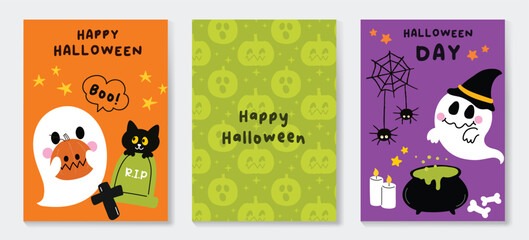 Happy Halloween background poster vector set.