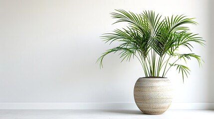 A beautiful plant is placed on a clean and pure white background. The plant shows its lush green leaves and perhaps some delicate stems. The contrast between the vibrant plant and the plain white back