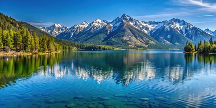 Scenic view of Wallowa Lake and Eagle Cap mountains in Oregon USA close-up