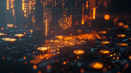 Obraz premium Digital Collage of Various Currencies, Stock Market Tickers, and Gold Coins, Representing the Complexities of Global Finance with Copy Space. Featuring Bright, Sharp Lighting and a Digital World Map