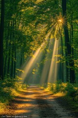Fototapeta premium Forest Road Illuminated by Sunrays