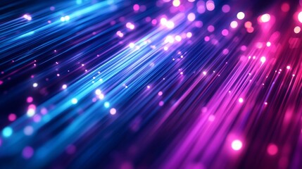Obraz premium Bright neon fiberoptic lines intertwine and radiate with vibrant colors, creating a lively sense of motion in a dark setting, conveying energy and modernity