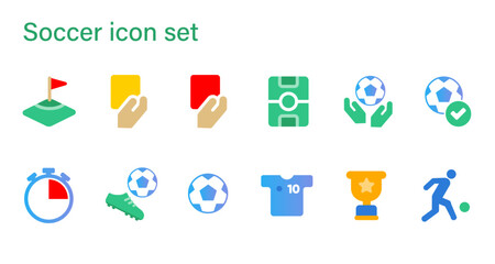 Soccer icon set collection of football red yellow card field match goal ball possession jersey