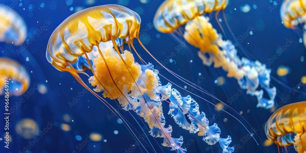 Poster Large jellyfish in the deep blue ocean