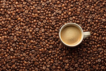 Fototapeta premium Seamless coffee cup and bean pattern on beige background