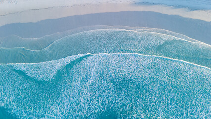 Drone view of white sand beach in Esperance, Western Australia