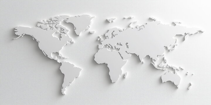 Fototapeta The white textured world continents, geographic project map blank.  