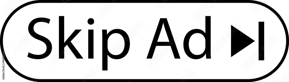 Poster skip ad button icon in trendy black line style. skip advertisement png button for website design, on