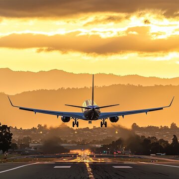 USA American Eagle Airlines Embraer ERJ-175 is approaching San Jose International Airport (SJC) in beautiful golden California sunlight.