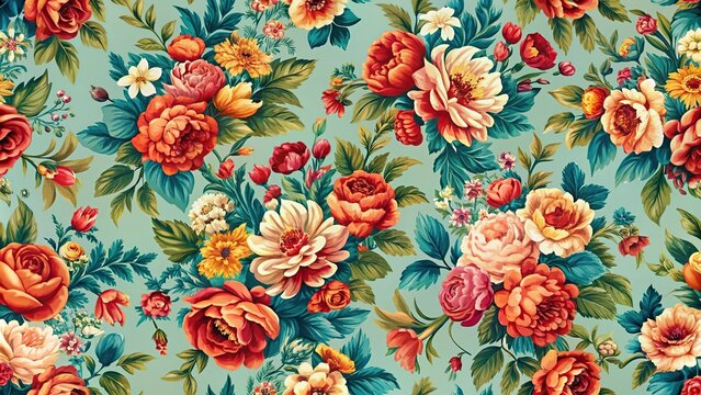 Seamless vintage floral pattern with bold contrasting colors Low Angle