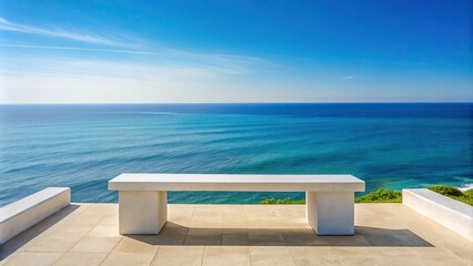 Fototapeta premium Seascape bench overlooking the ocean at dusk