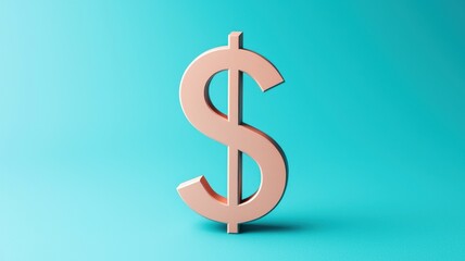Fototapeta premium Modern dollar symbol in a 3D design on a vibrant turquoise background, representing finance and wealth.
