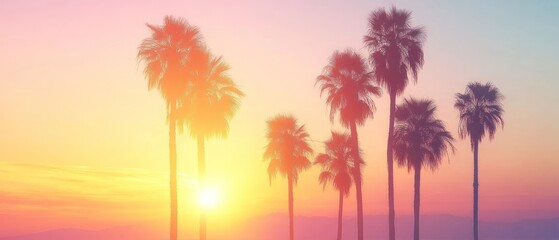 Obraz premium Silhouettes of Palm Trees at Sunset