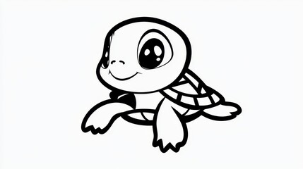 Obraz premium Cute Cartoon Turtle Illustration Black and White Design