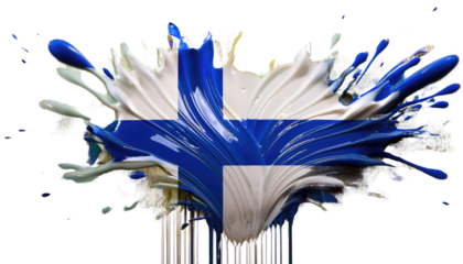 Paint splash of Finnish flag isolated on white background 