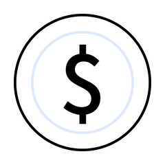 A black dollar symbol is centered in a double-lined circle with white background. Ideal for finance, banking, currency, economy, and budgeting themes.