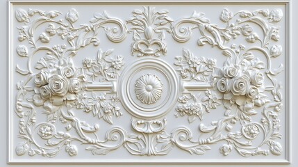 Obraz premium White Floral Ornament Rococo Style Decorative Wall Panel