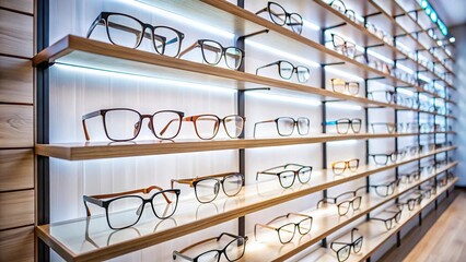 Shelf display of eyeglasses