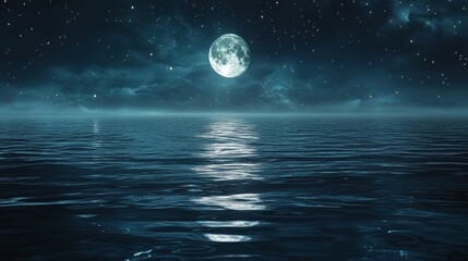 Full Moon Reflecting on a Calm Sea at Night