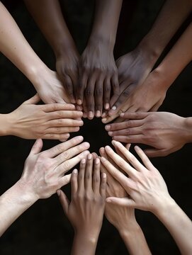 Hands Joined in a Circle - Strenght in Togetherness - All for One - Diversity Concept